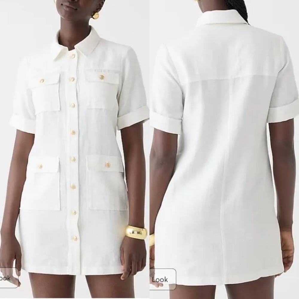 NWT J Crew Collared White Linen Dress | Size 4